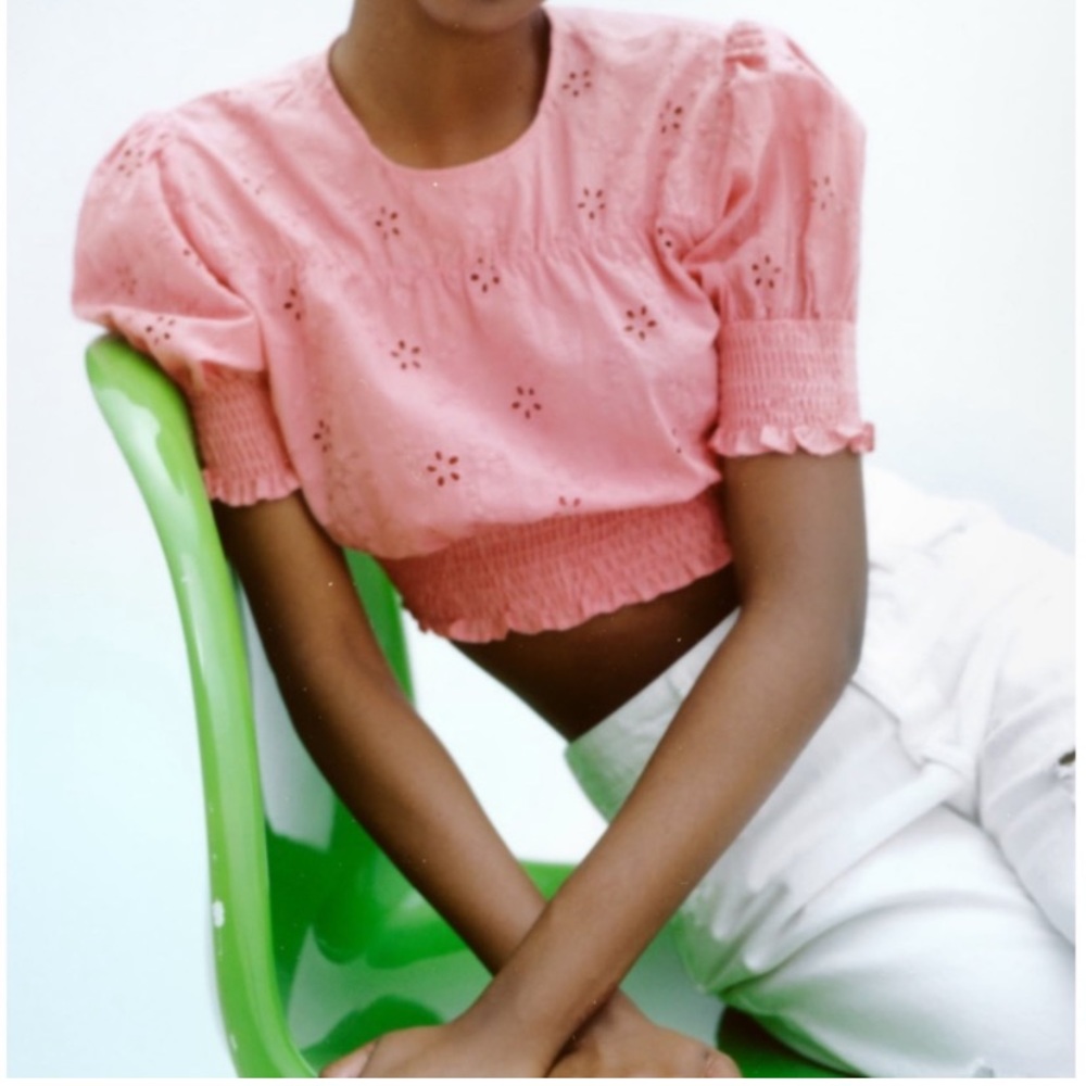 Zara eyelet pink crop